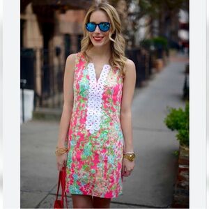 Lilly Pulitzer Cathy Flamingo Pink Southern Charm Lace Front Shift Dress